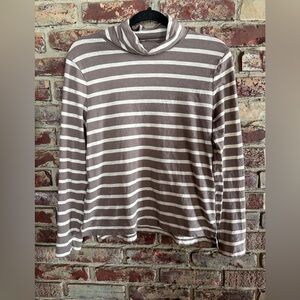NOT FOR SALE 
Madewell Whisper Cotton Turtleneck Striped Long Sleeve Top Taupe